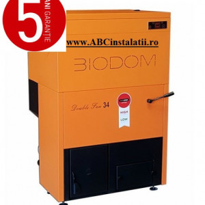 Centrala termica pe peleti BIODOM DOUBLE FAN 34 + CADOU Termostat Ambient Salus RT310i cu pompa bypass - 30 kW