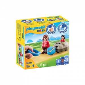 Playmobil 1.2.3 Mama Si Fetita Cu Masinuta Catel