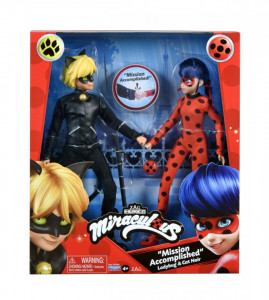 Set 2 papusi Miraculous - Buburuza si Cat Noir, 30 cm