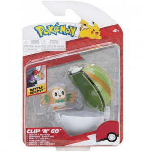 Figurina Pokemon CLIP' N' GO, model Rowlet cu Nest Ball, 5 cm