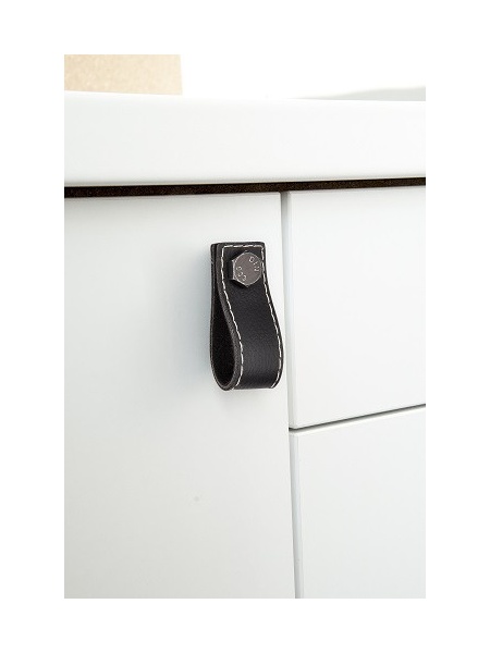 Buton mobila Siro LE005-75LS7ZN78 piele neagra, fier antichizat