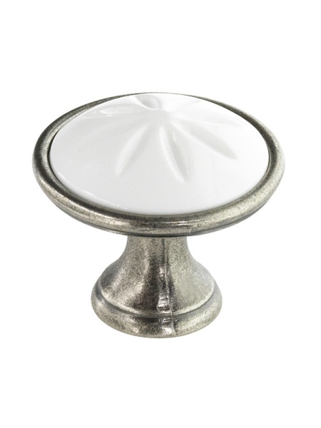 Buton mobila 1919-34ZN28A4 argint antic cu insertie alba Siro