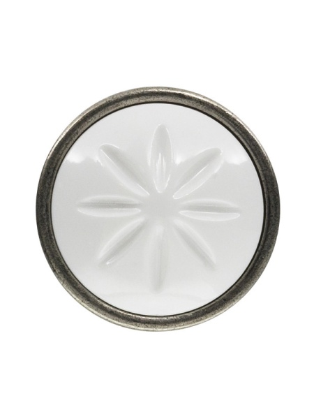 Buton mobila 1919-34ZN28A4 argint antic cu insertie alba Siro