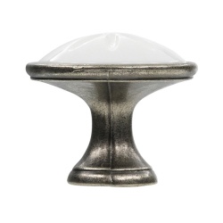 Buton mobila 1919-34ZN28A4 argint antic cu insertie alba Siro