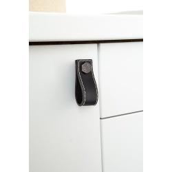 Buton mobila Siro LE005-75LS7ZN78 piele neagra, fier antichizat