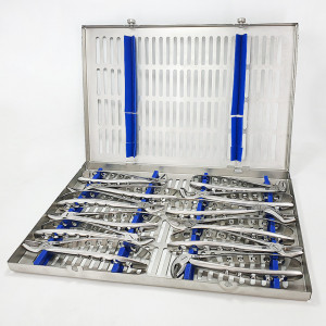 Set 12 clesti extractie plus cutie de sterilizare argintii