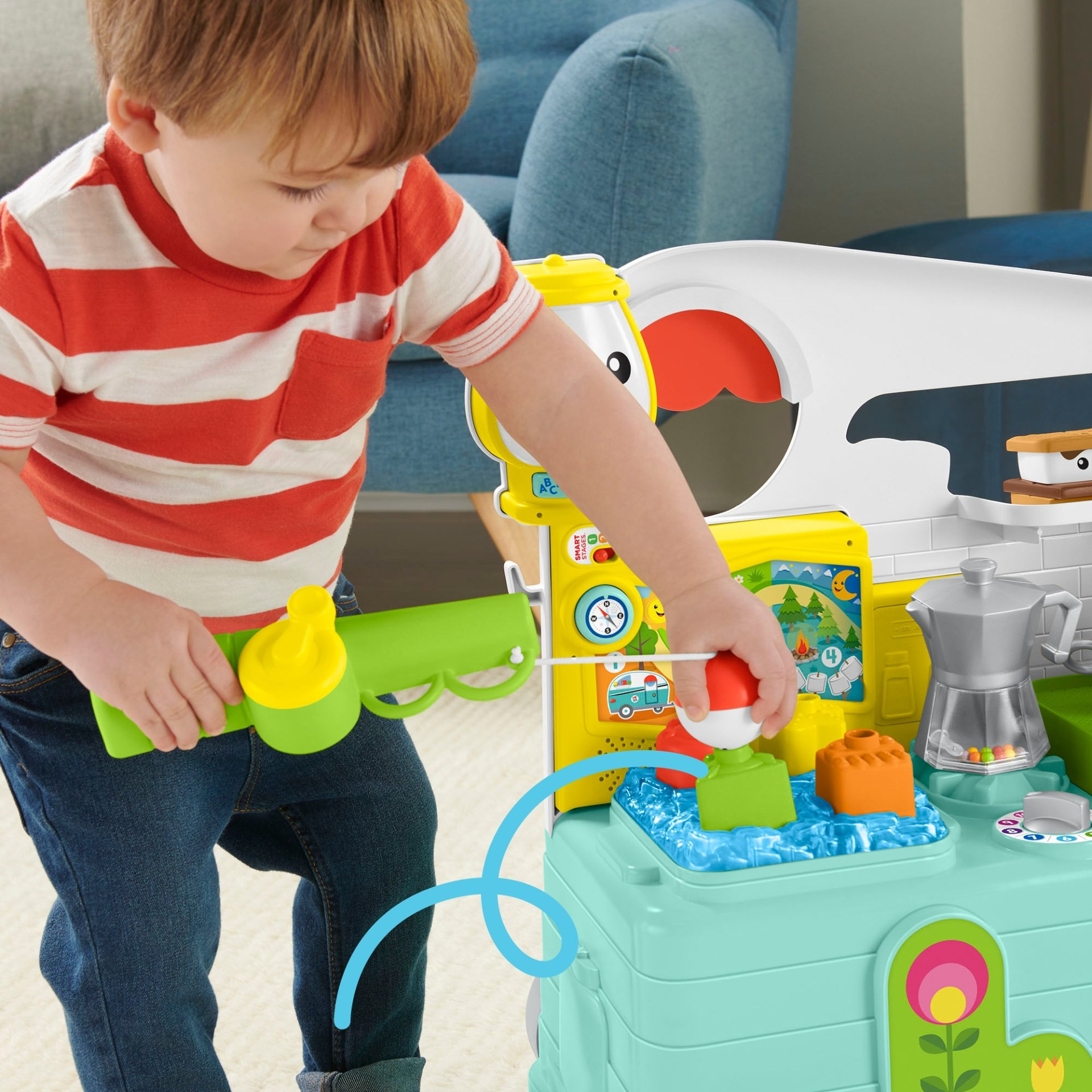 Premergator cu centru de activitati Fisher-Price 3 in 1 On the Go Camper