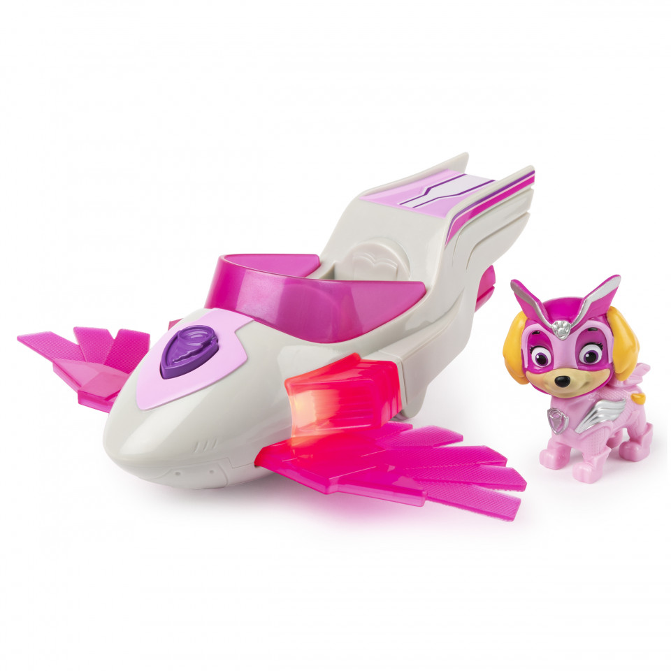 Set Skye si Super Aeronava cu sunete si lumini Paw Patrol Mighty Pups - Patrula Catelusilor