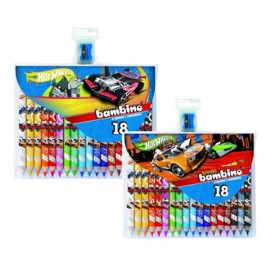 Set 18 Creioane Colorate Bambino cu Ascutitoare Hot Wheels