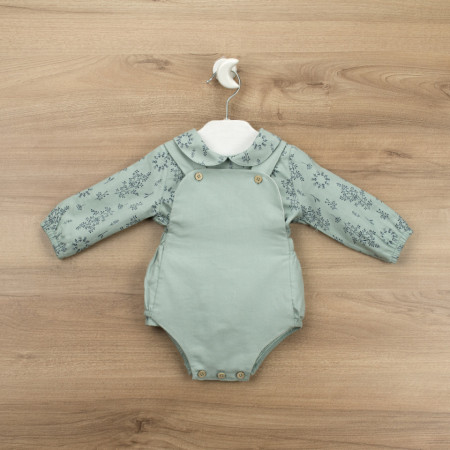 Set salopeta si bluza cu maneca lunga verde Babidu