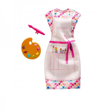 Haine Barbie - rochie pictorita cu pensula si paleta de culori