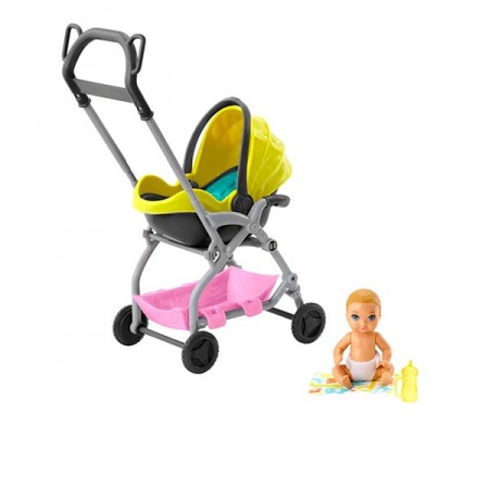Barbie Skipper: set accesorii babysitter cu bebelus si carucior