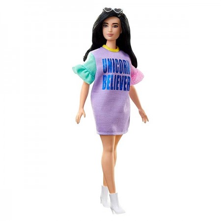 Papusa Barbie Fashionistas bruneta cu rochie mov