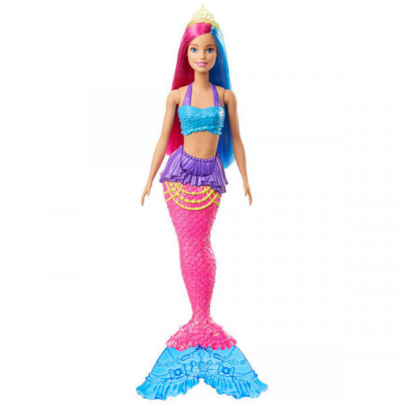 Papusa Barbie sirena cu parul roz si albastru Dreamtopia