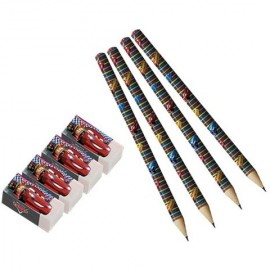 Set 4 Creioane Grafit si 4 Radiere Cars