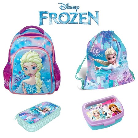 Set Scoala Frozen: Ghiozdan, penar, sac de umar si cutie de pranz