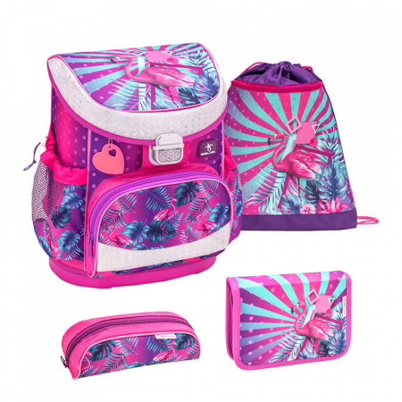 Ghiozdan scoala echipat Belmil Mini Fit - Flamingo Tropical