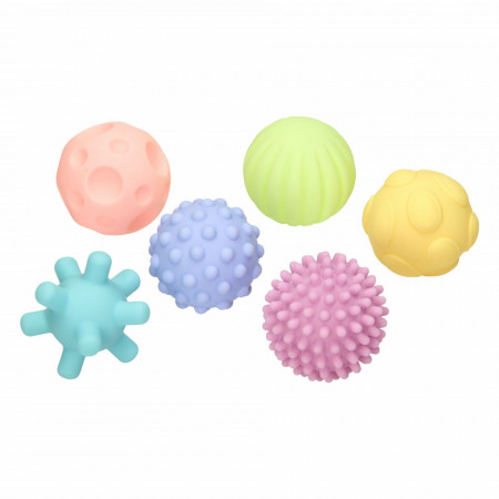 Jucarie senzoriala bebelus- Set 6 mingiute colorate cu texturi diferite