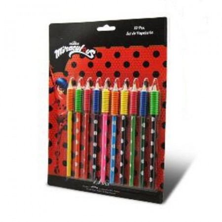 Set 10 creioane colorate Miraculous: Buburuza si Motan Noir