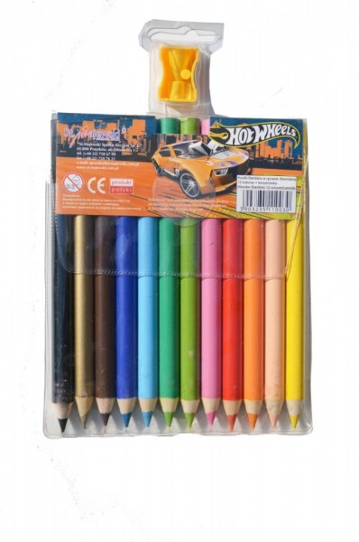 Set 12 Creioane Colorate cu Ascutitoare Hot Wheels