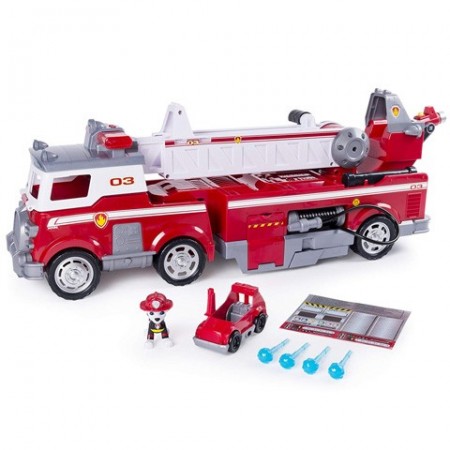 Set Marshall si Masina de Pompieri cu lumini si sunete Ultimate Rescue Patrula Catelusilor