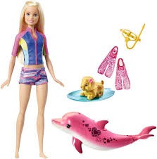 Papusa Barbie cu delfin si echipament de scufundari Dolphin Magic