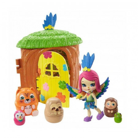 Set de joaca Casuta din copac cu figurine Peeki Parrot si animalute matrioska Enchantimals Secret Besties