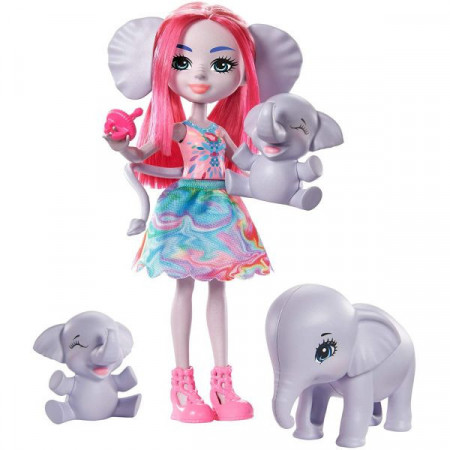 Set de joaca papusa Esmeralda Elephant si elefantii Graceful, Prunie si Mammoth Enchantimals