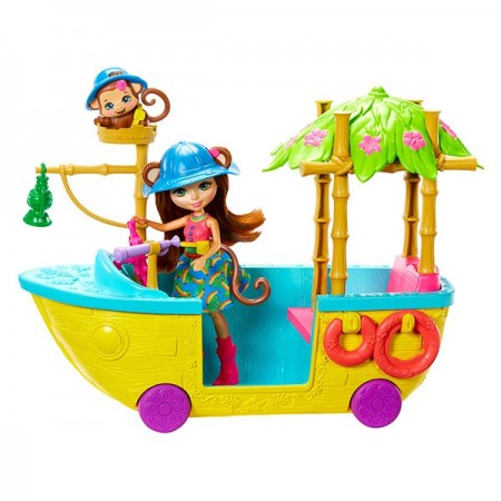 Barca din Jungla - Set de joaca Enchantimals cu papusa Merit Monkey