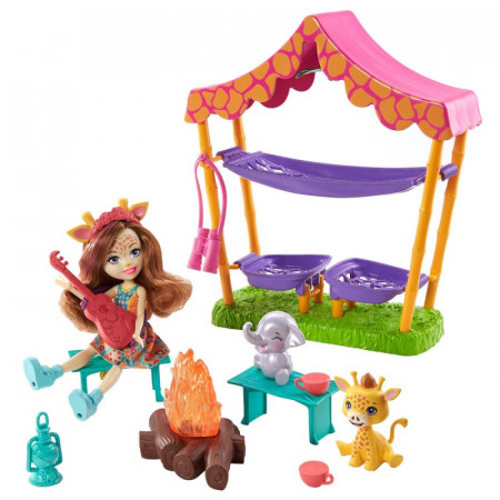 Set de joaca Griselda Giraffe si Focul de tabara din savana Enchantimals