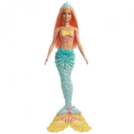 Papusa Barbie sirena cu parul potocaliu si coada turcoaz Dreamtopia