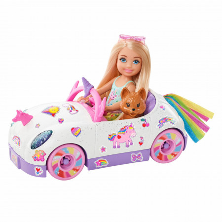 Set de joaca Barbie Club - Papusa Chelsea si Masinuta Unicorn