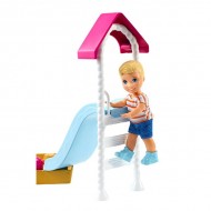 Barbie Skipper: set accesorii tobogan si papusa baietel blond