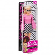 Papusa Barbie Fashionistas blonda cu bluza roz si fusta in carouri