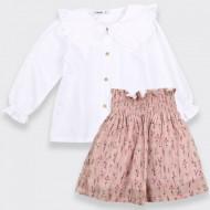 Set fusta cu flori si bluza alba cu maneca lunga Babidu