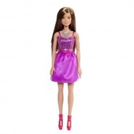 Papusa Barbie bruneta Glitz Doll in rochie mov