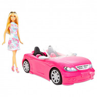 Papusa Barbie si masina ei decapotabila roz