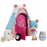 Set de joaca Cabana ursuletilor cu figurine Pawbry Polar Bear si animalute matrioska Enchantimals Secret Besties