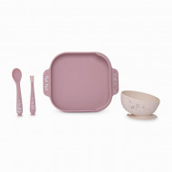 Set de masa 4 piese din silicon cu ventuza anti-alunecare pentru bebelusi roz Little Forest Tuc Tuc