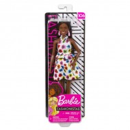 Papusa Barbie Fashionistas de culoare cu rochie model floral