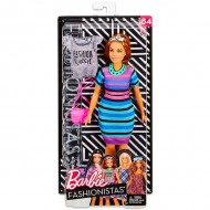 Papusa Barbie Fashionistas in rochie cu dungi