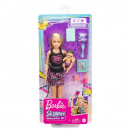 Papusa Barbie Skipper blonda cu bebelus brunet si accesorii