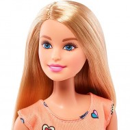Papusa Barbie Fashionistas blonda in rochie portocalie