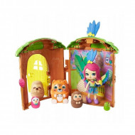Set de joaca Casuta din copac cu figurine Peeki Parrot si animalute matrioska Enchantimals Secret Besties