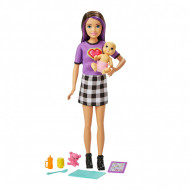 Papusa Barbie Skipper bruneta cu bebelus blond si accesorii