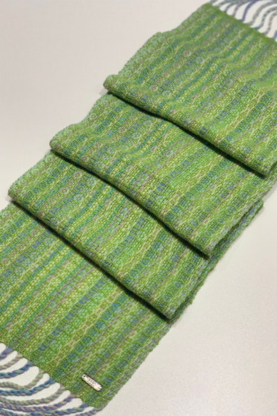 GREEN WOOLEN SCARF - ručno tkan šal