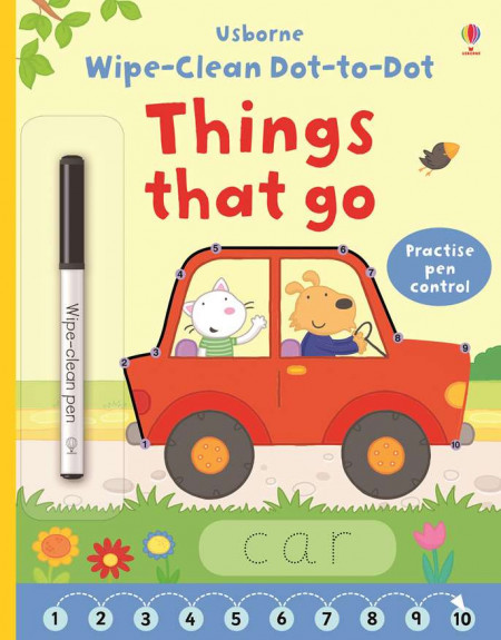 Carte cu marker de tip "scrie si sterge", Wipe-clean dot to dot things that go, Usborne