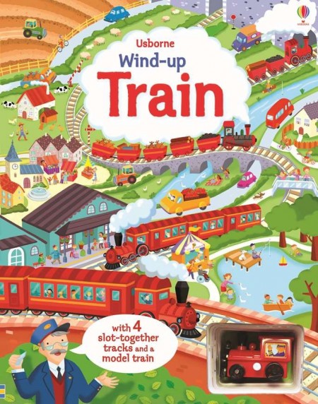 Wind-up train with slot togheter, carte cu jucărie, usborne