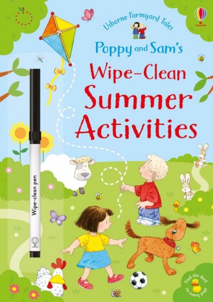 Carte de tip scrie si sterge, cu marker inclus, Poppy and Sam's wipe-clean summer activities, usborne + semn de carte cadou