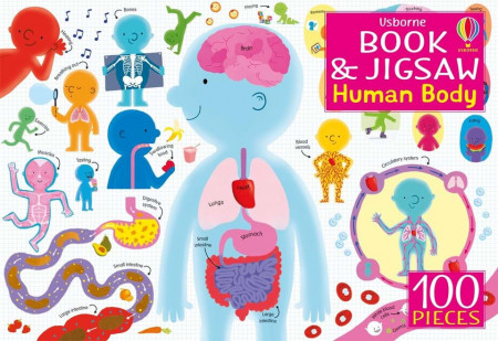 Carte si puzzle 100 piese despre corpul uman, The Human Body jigsaw, Usborne, 5+